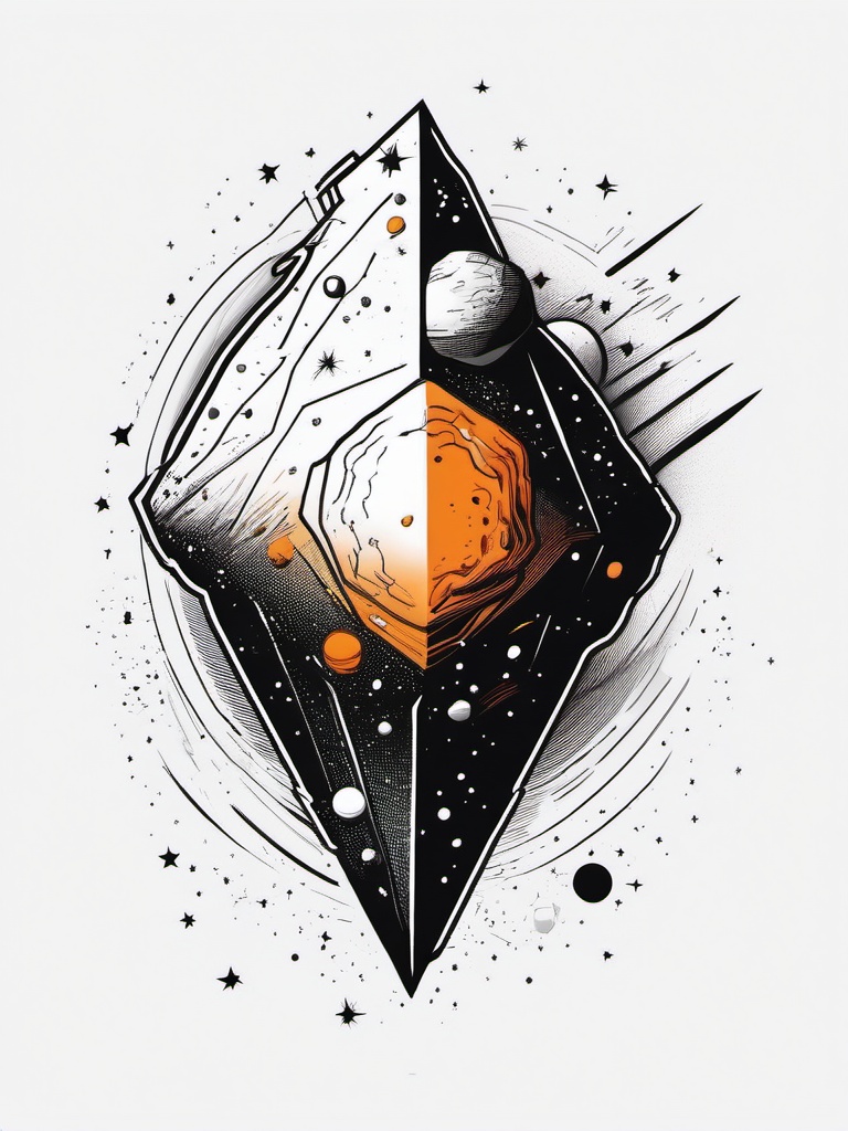 Asteroid Tattoo - An asteroid tattoo speeding through the cosmos  few color tattoo design, simple line art, design clean white background