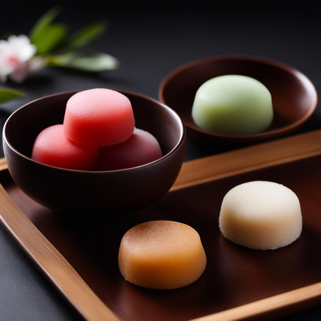 mochi, chewy rice cakes filled with sweet fillings like red bean paste. 