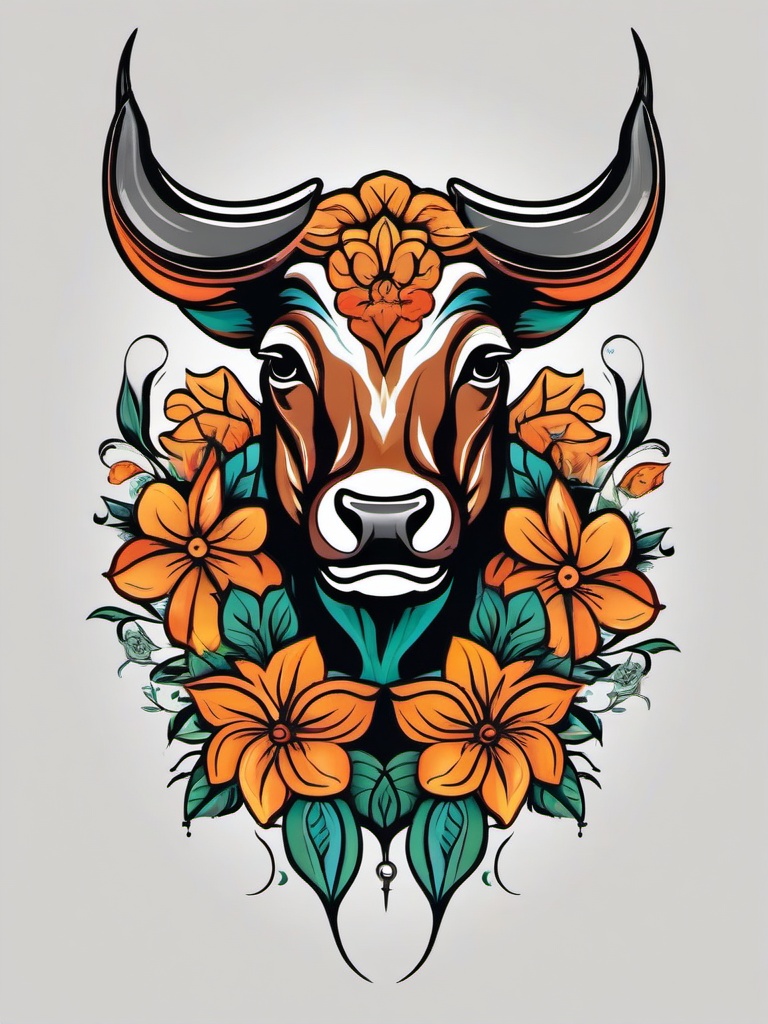 taurus flower tattoo  simple vector color tattoo