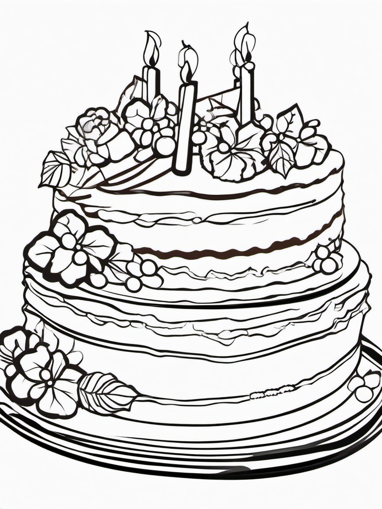 Cake Coloring Pages - Yule log cake with festive decorations  simple coloring pages