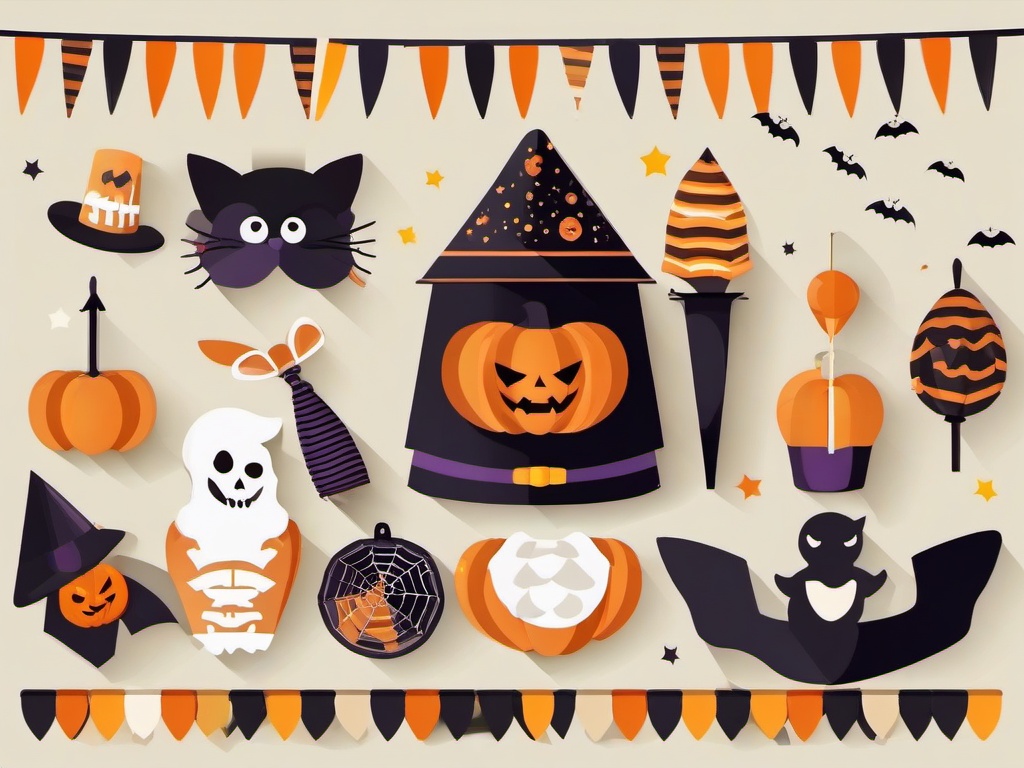 October clipart - Halloween party with costumes and decorations  color,minimalist,vector clipart