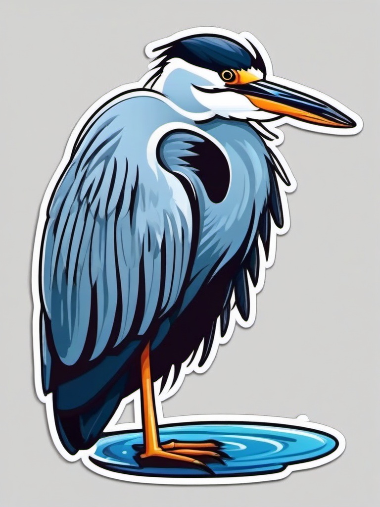 Heron cartoon - patient wading bird  cartoon sticker style