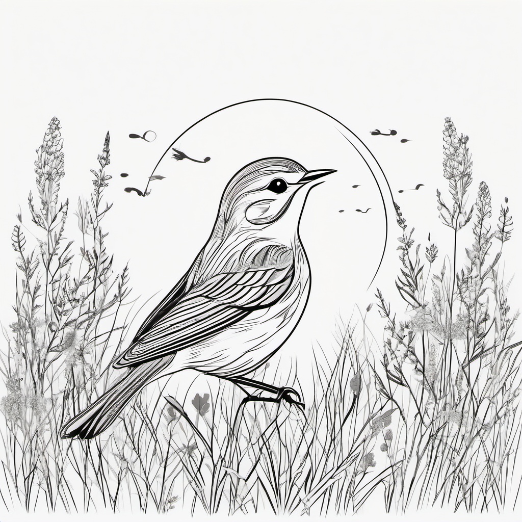 Lark Clipart - Lark singing a melodious tune in the meadow , minimal, 2d