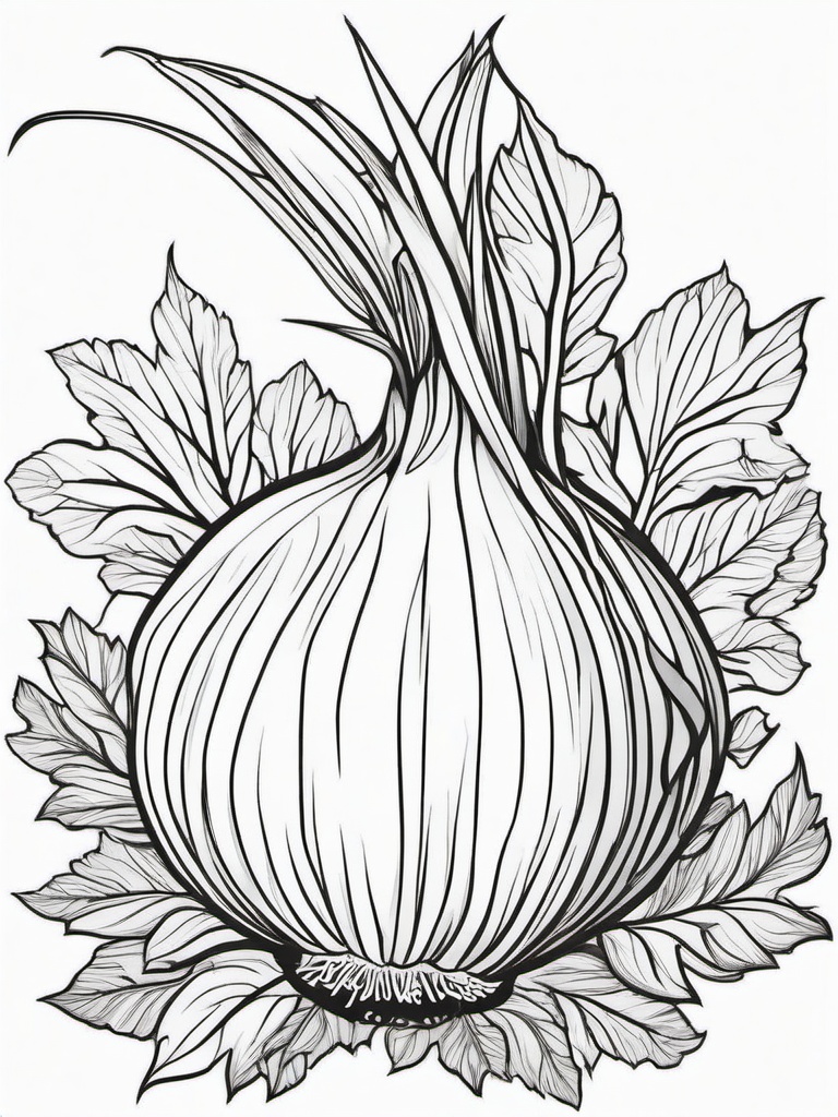 Vegetable Coloring Pages - Onion bulb with root visible  simple coloring pages