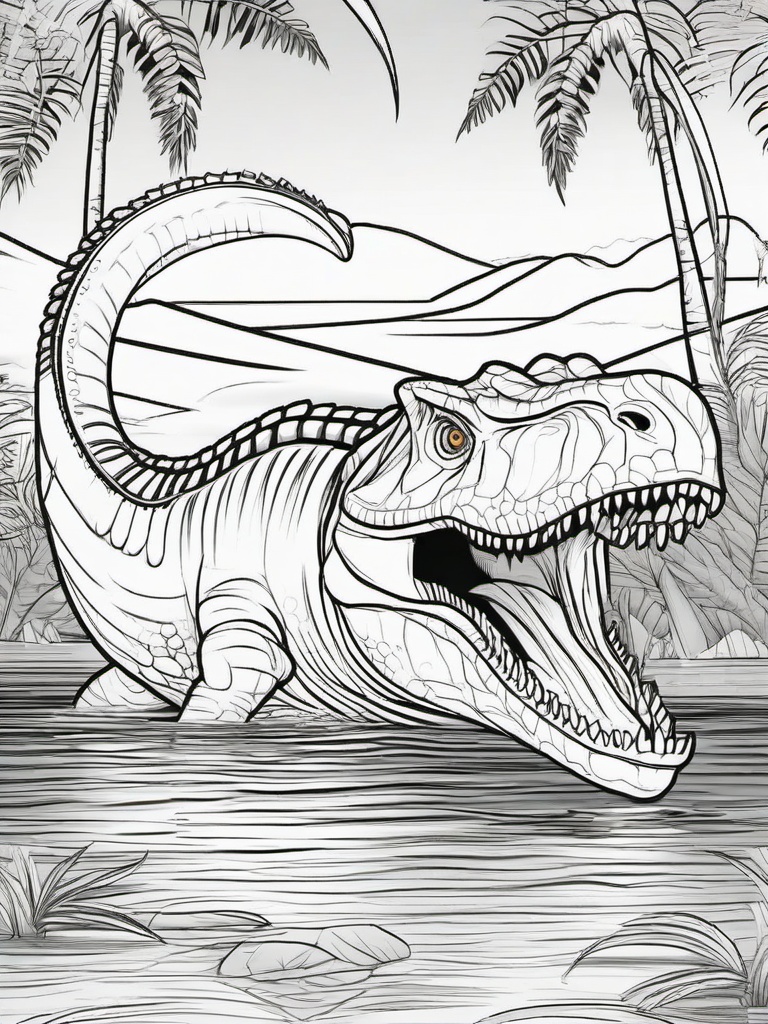 Dinosaur Coloring Pages - Spinosaurus Swimming  simple coloring pages