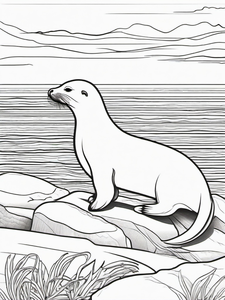 Sea Lion Coloring Pages - Playful and Sleek Ocean Mammal  black outline printable sheet, coloring page