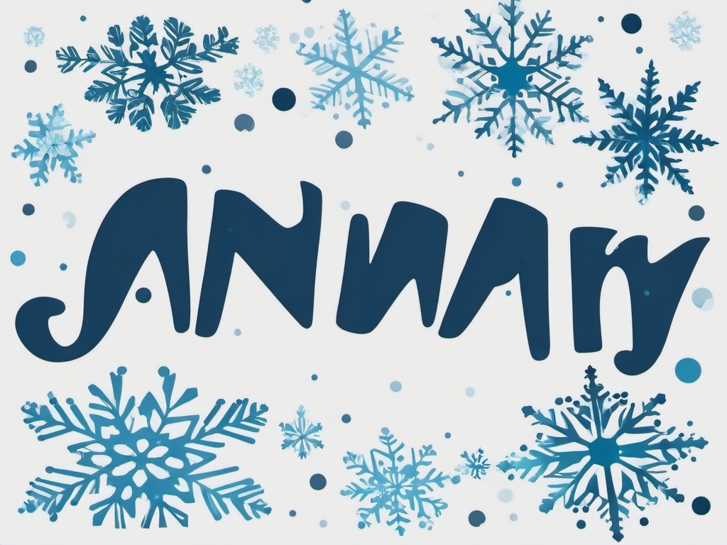 January clipart - snowflakes falling around the word January  color,minimalist,vector clipart