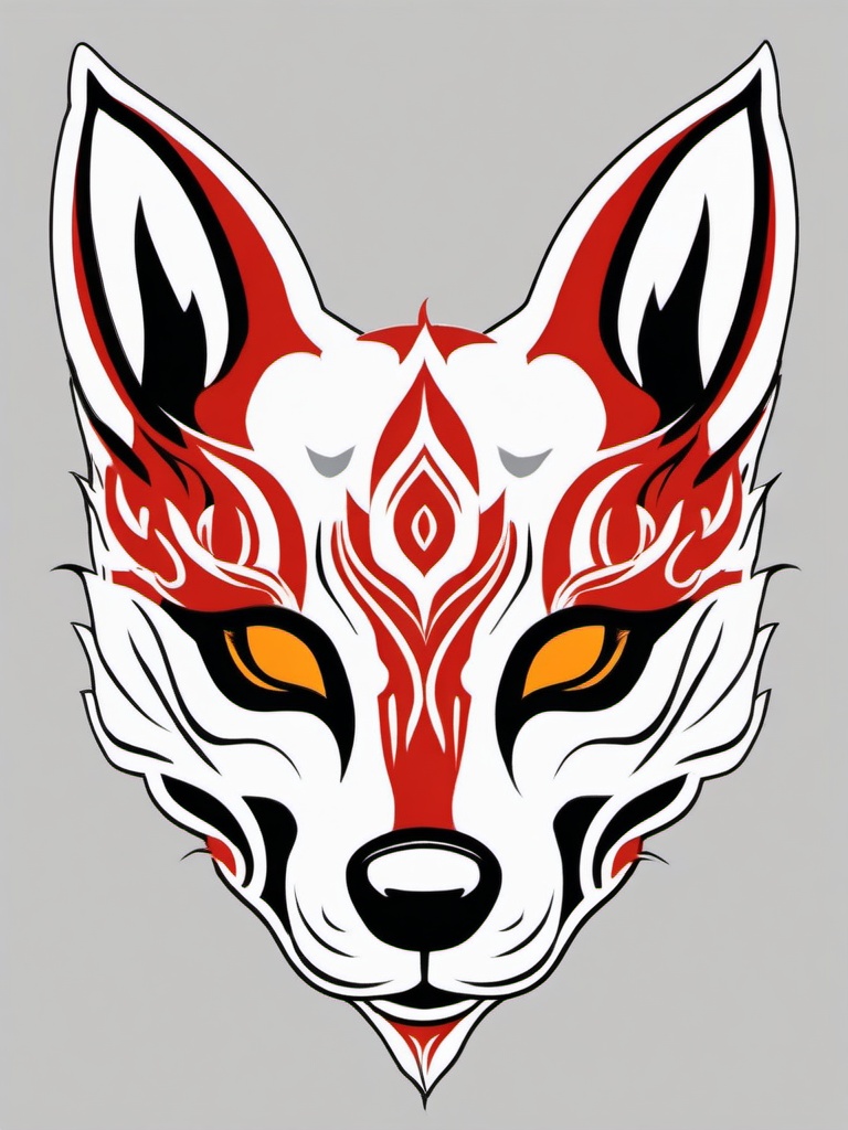 okami kitsune mask tattoo  simple color tattoo,white background,minimal