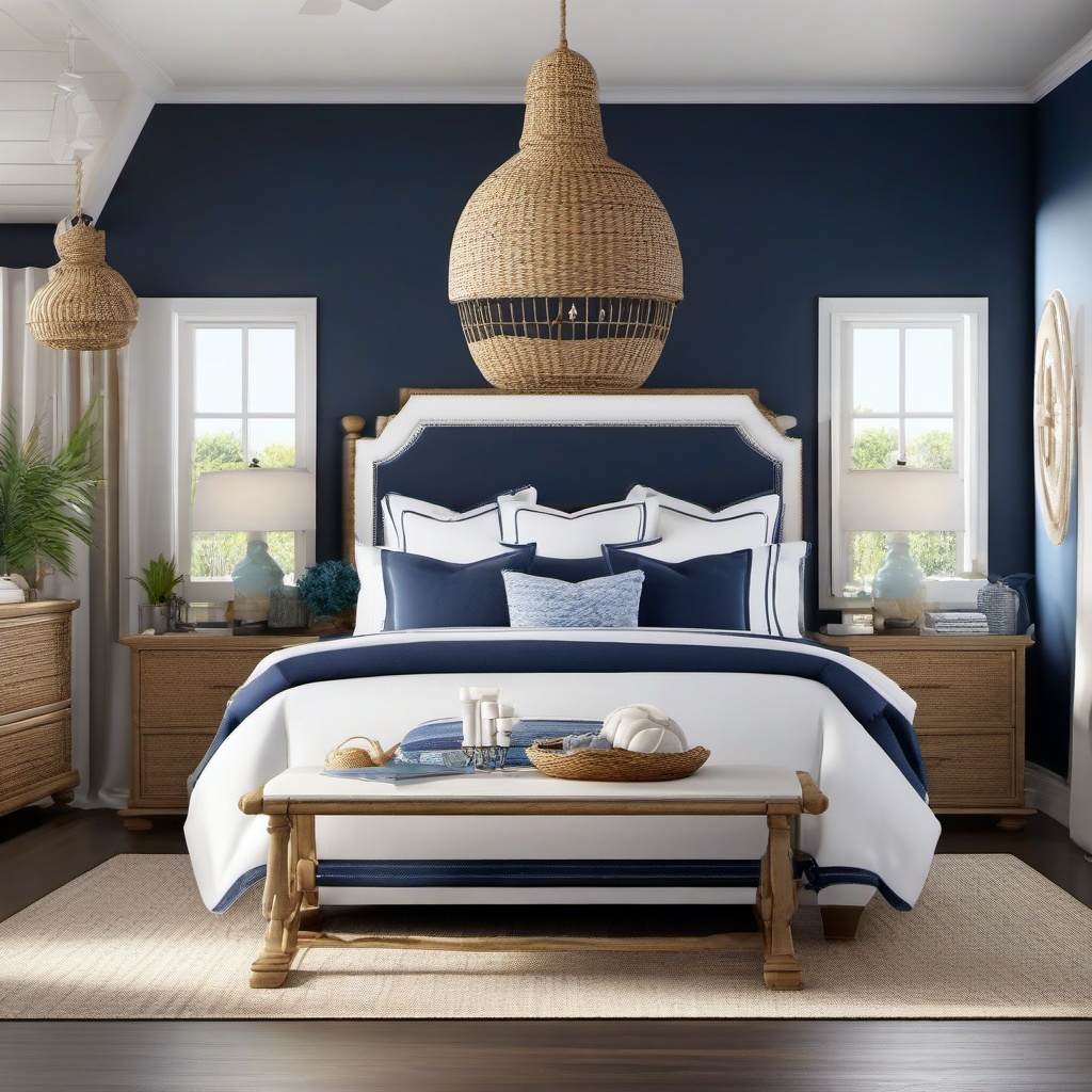 Nautical Coastal Bedroom - Bring a beachfront feel with nautical and coastal decor. , bedroom interior decor design ideas, multicoloured, photo realistic, hyper detail, high resolution,