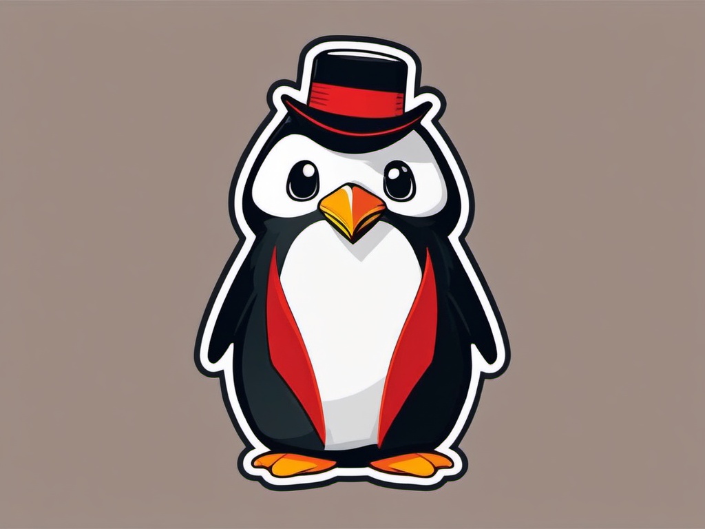 Penguin Magician Sticker - A penguin dressed as a magician, performing tricks. ,vector color sticker art,minimal