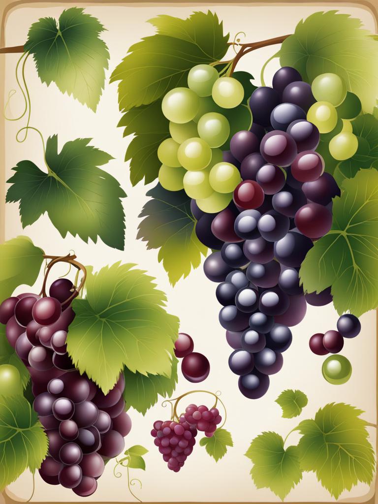 grapes clipart - luscious bunches of grapes, ready for winemaking in a rustic vineyard 