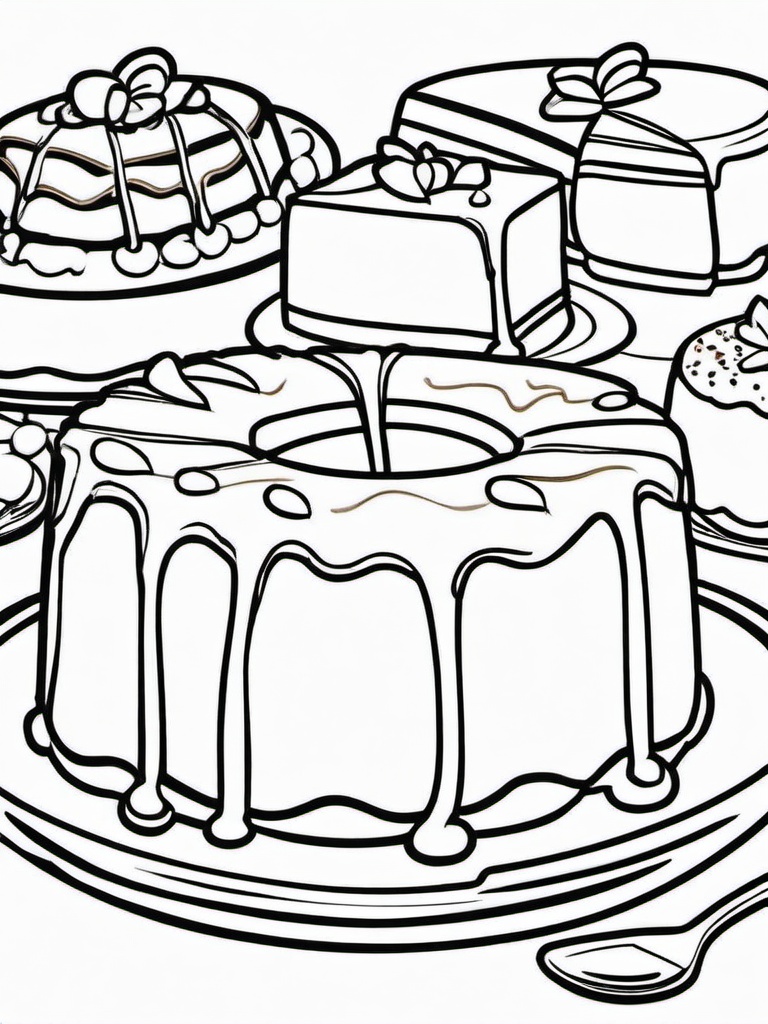 Cake Coloring Pages - Bundt cake with caramel drizzle  simple coloring pages