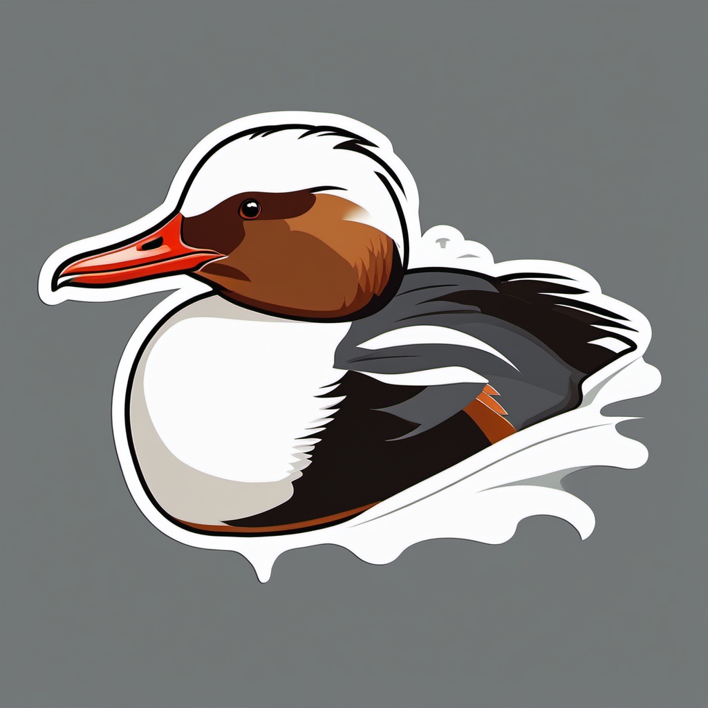 Common Merganser Sticker - A common merganser with sleek brown and white plumage, ,vector color sticker art,minimal