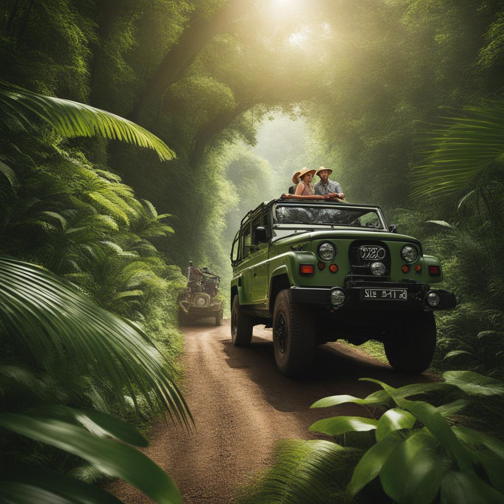 jungle expedition, embarking on an adventure through dense jungle, encountering exotic wildlife. 