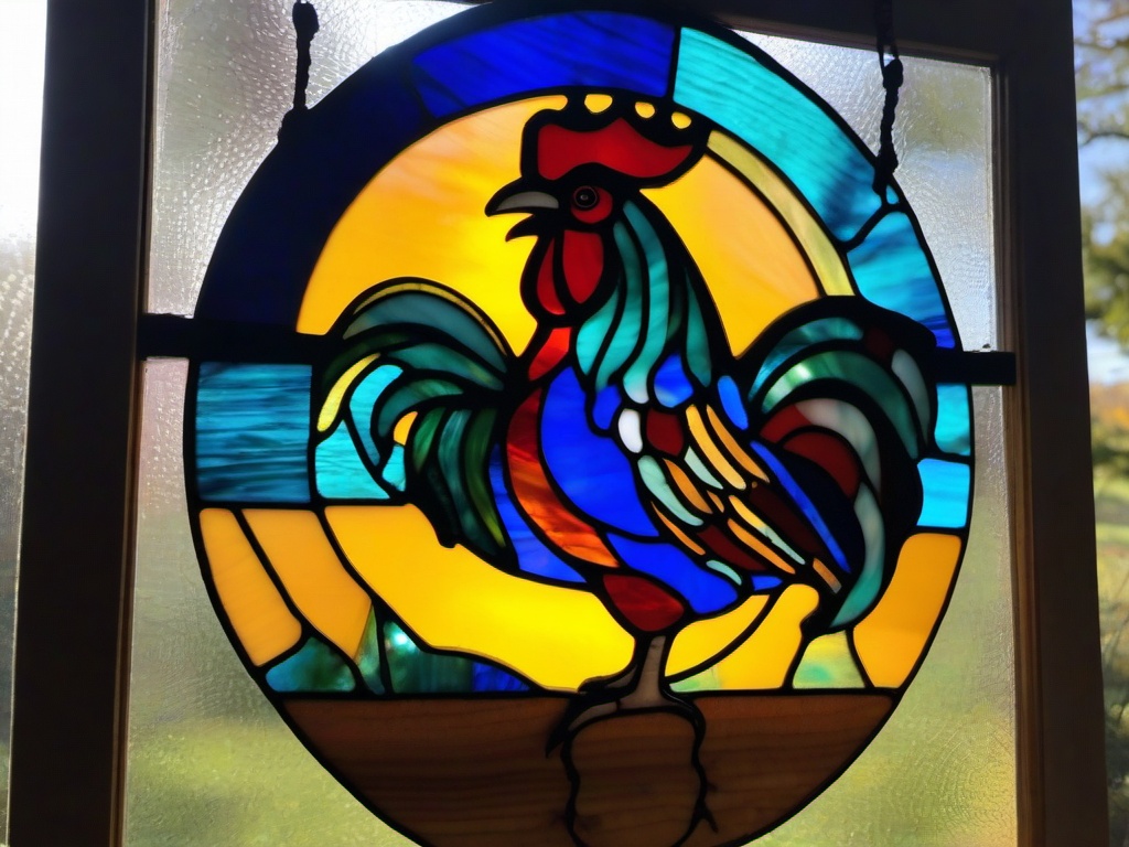 Stained Glass Rooster - Rooster crowing at sunrise  