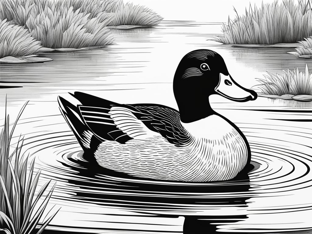 duck clipart black and white - gliding on a tranquil pond. 