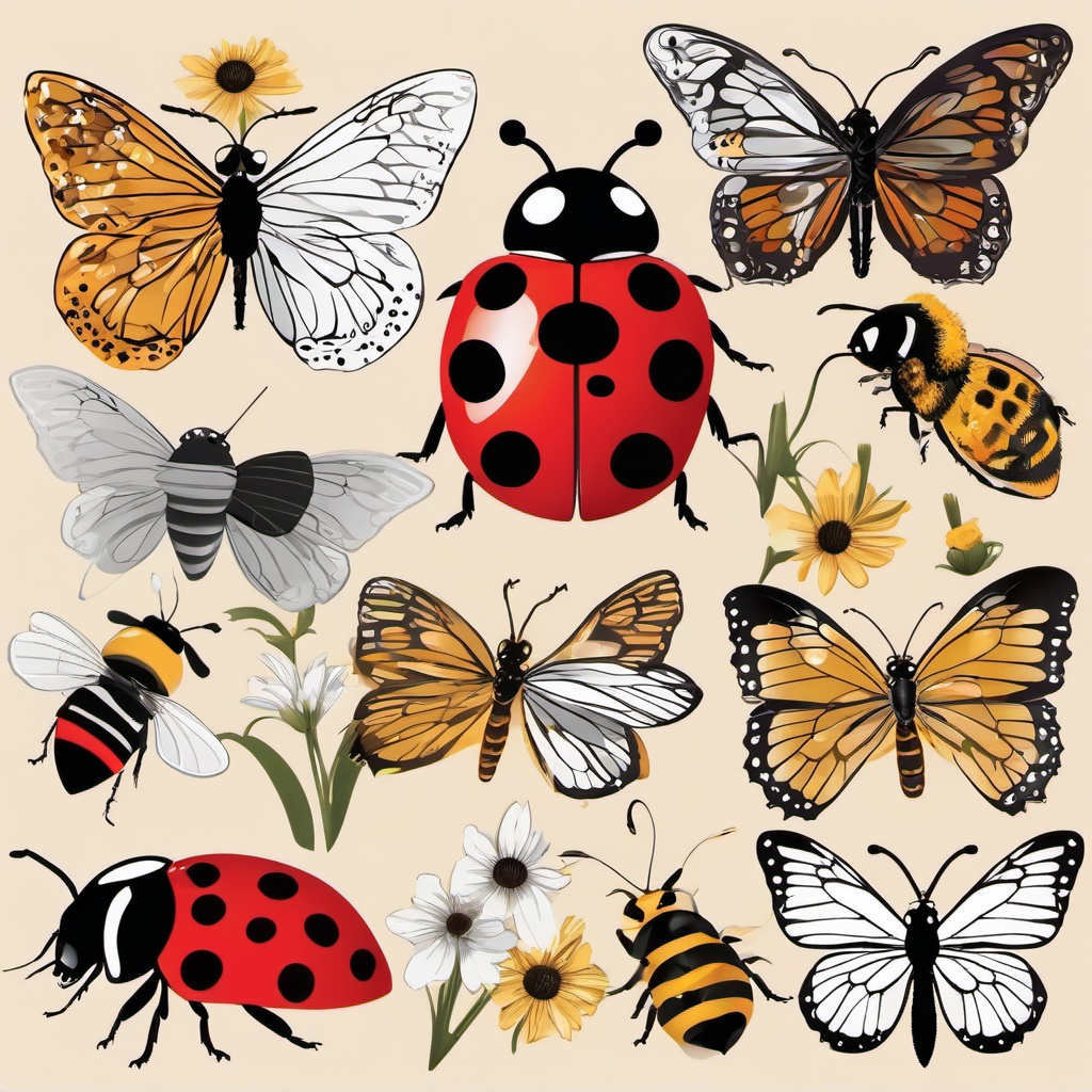 Ladybug clipart - ladybug with butterflies and bees  