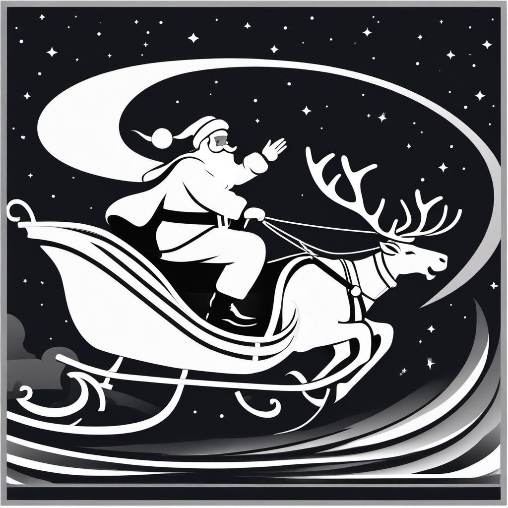 Santa and sleigh clipart, Santa Claus joyfully riding his sleigh with gifts in tow.  simple, 2d flat