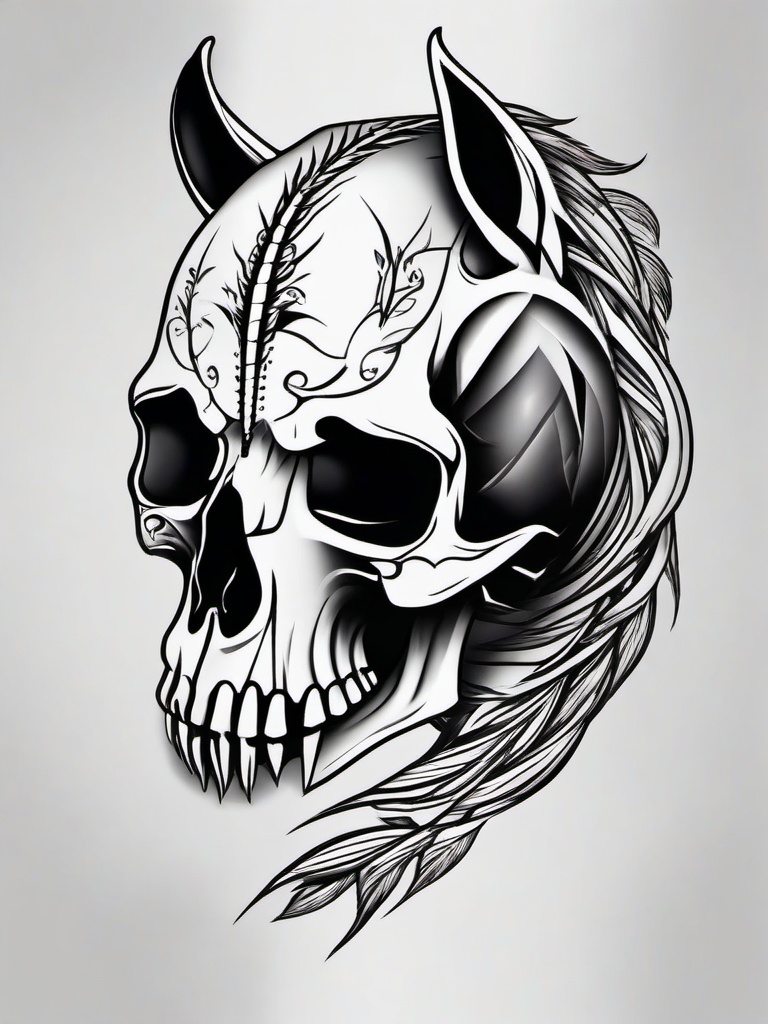 skull horse tattoo  simple tattoo,minimalist,white background