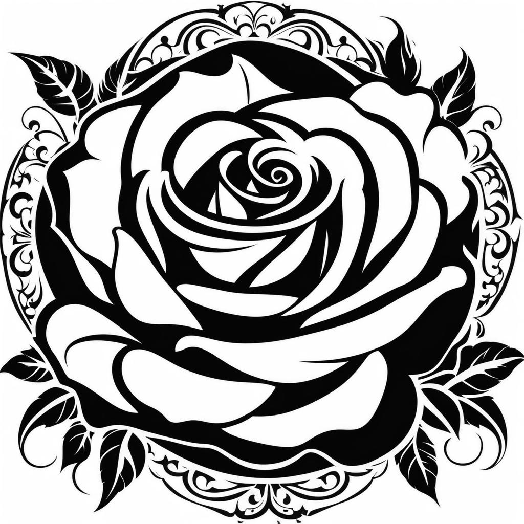 Rose tattoo stencil, Design templates used by tattoo artists for creating rose-themed tattoos.  vivid colors, white background, tattoo design