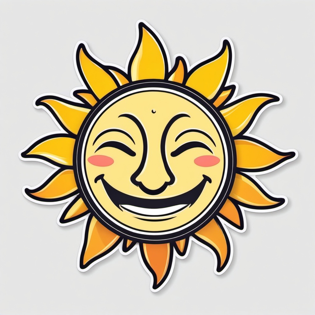 Sun with Face Sticker - Sun with a cheerful face, ,vector color sticker art,minimal