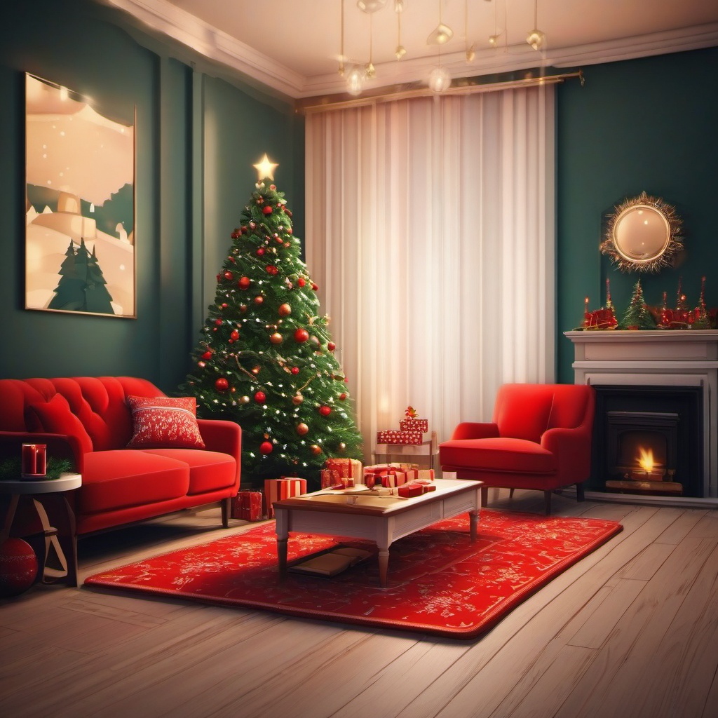 Christmas Background Images - Cozy Living Room Decorated for Christmas wallpaper, abstract art style, patterns, intricate