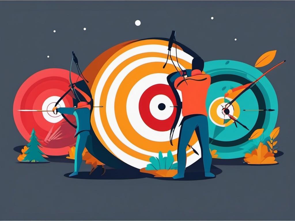 Archery Target Practice Clipart - Archers practicing and aiming for the target.  color vector clipart, minimal style