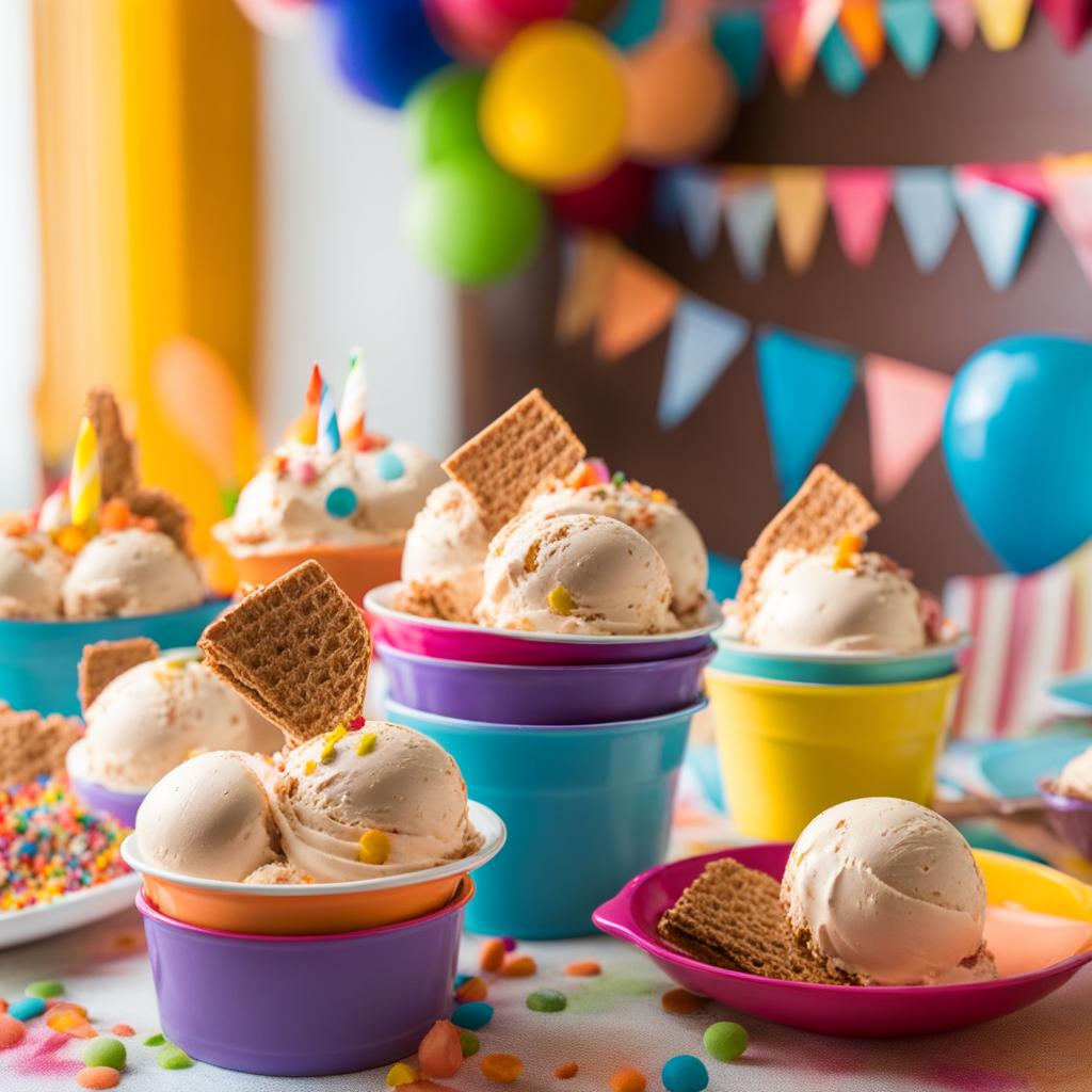 butterfinger ice cream served at a lively birthday party in a colorful playroom. 