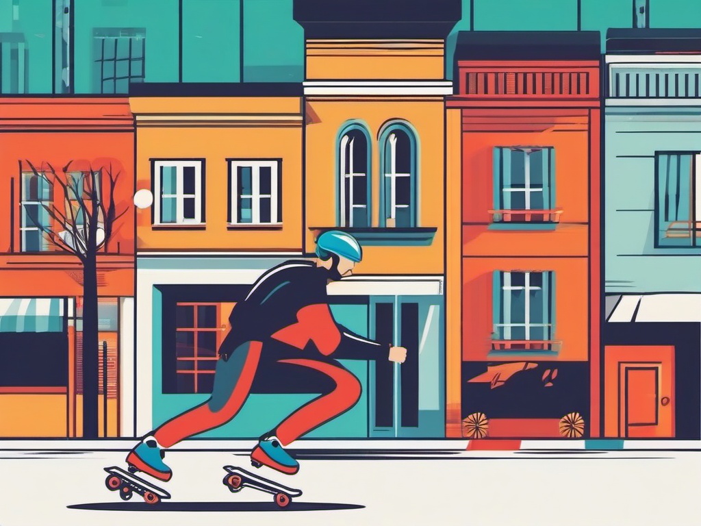 Inline Skating Clipart - Inline skaters speeding along city streets.  color vector clipart, minimal style