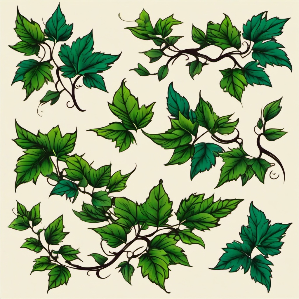 vine with leaves tattoo  simple vector color tattoo