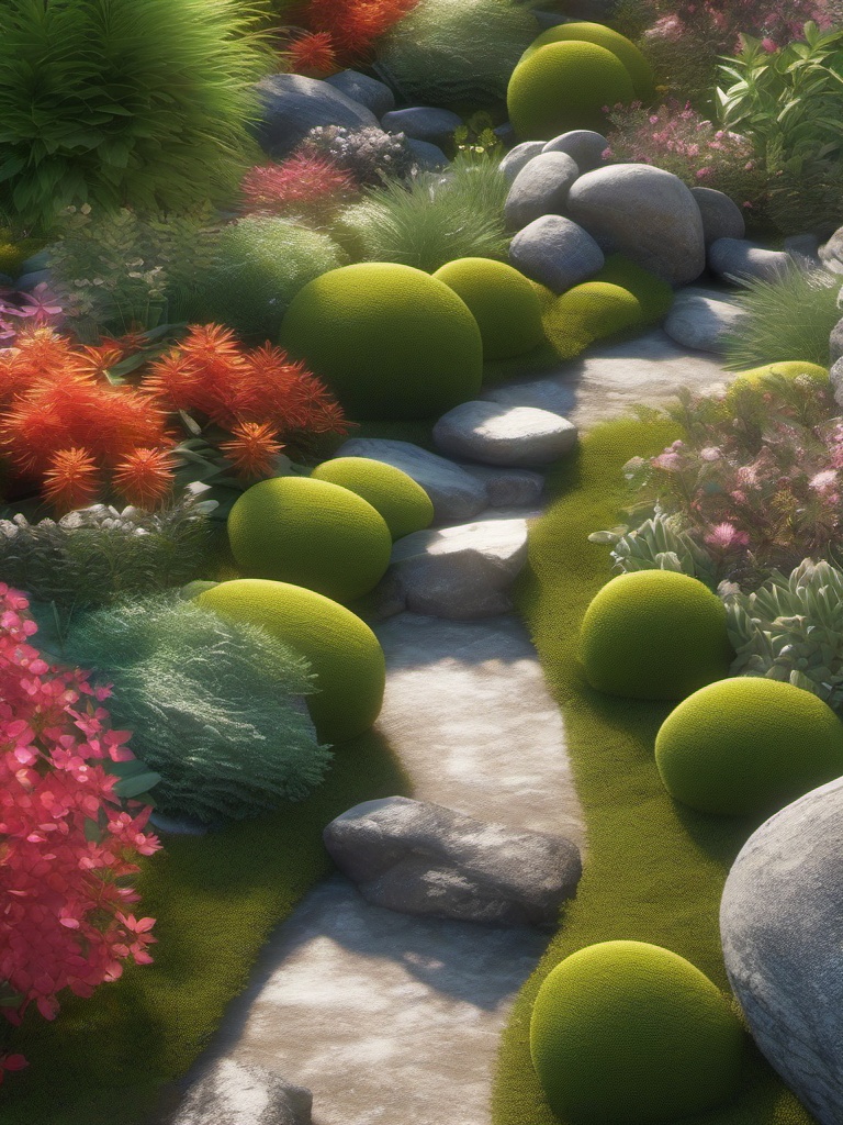 Rock Garden Wonderland - Design a garden filled with beautiful rocks and alpine plants. multicoloured, photo realistic, hyper detail, high resolution