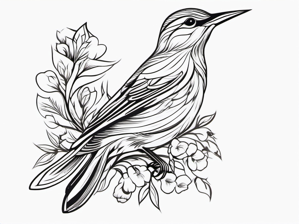 Lark Tattoo - Lark singing a melodious tune in the meadow  few color tattoo design, simple line art, design clean white background