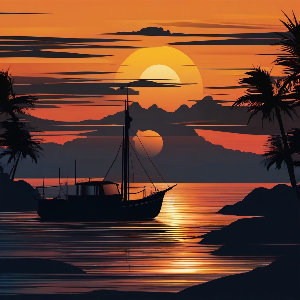 Boat clipart - boat with a sunset backdrop  