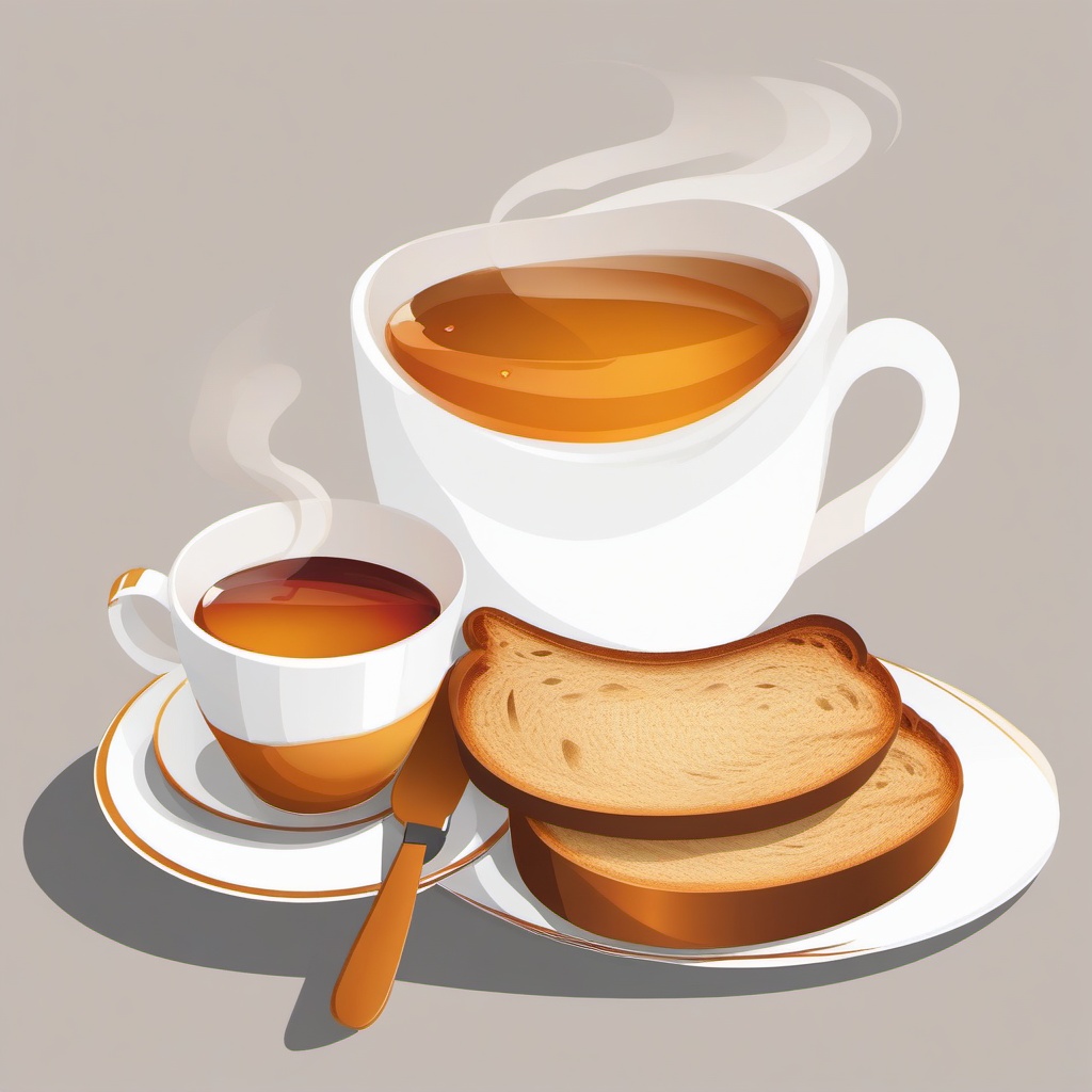 Bread clipart - Bread with a cup of tea.  vector style illustration, white background