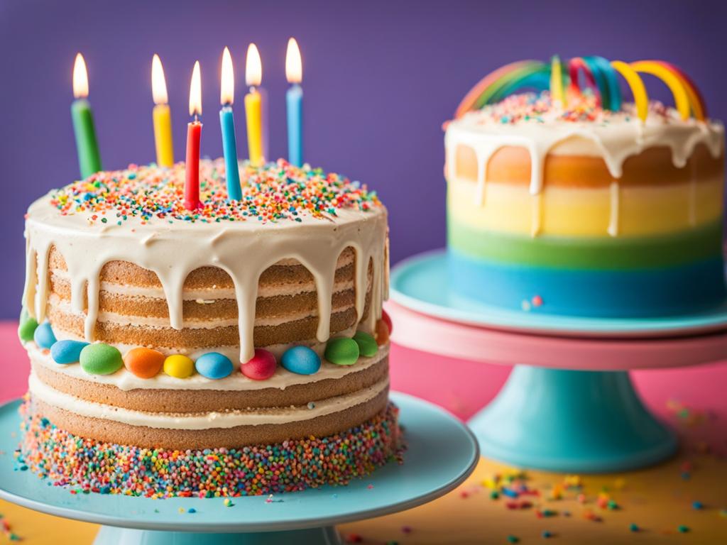 funfetti cake with rainbow sprinkles, enjoyed at a colorful children's birthday party. 