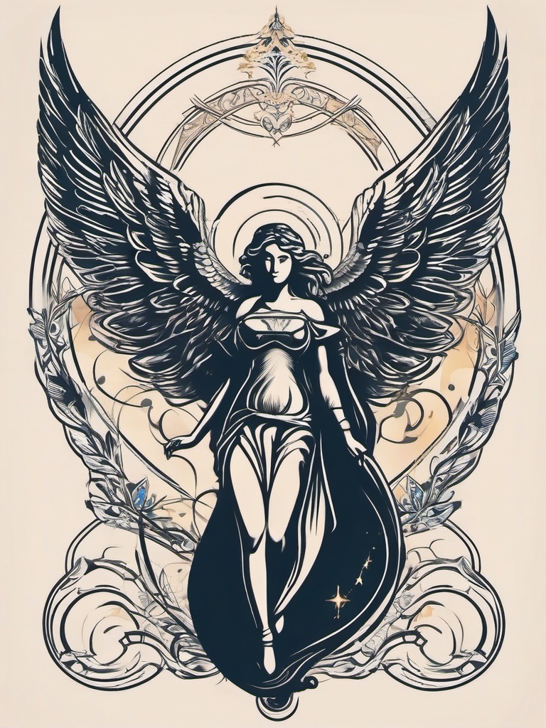 Best Guardian Angel Tattoos - Discover the finest representations of celestial guardianship.  minimalist color tattoo, vector