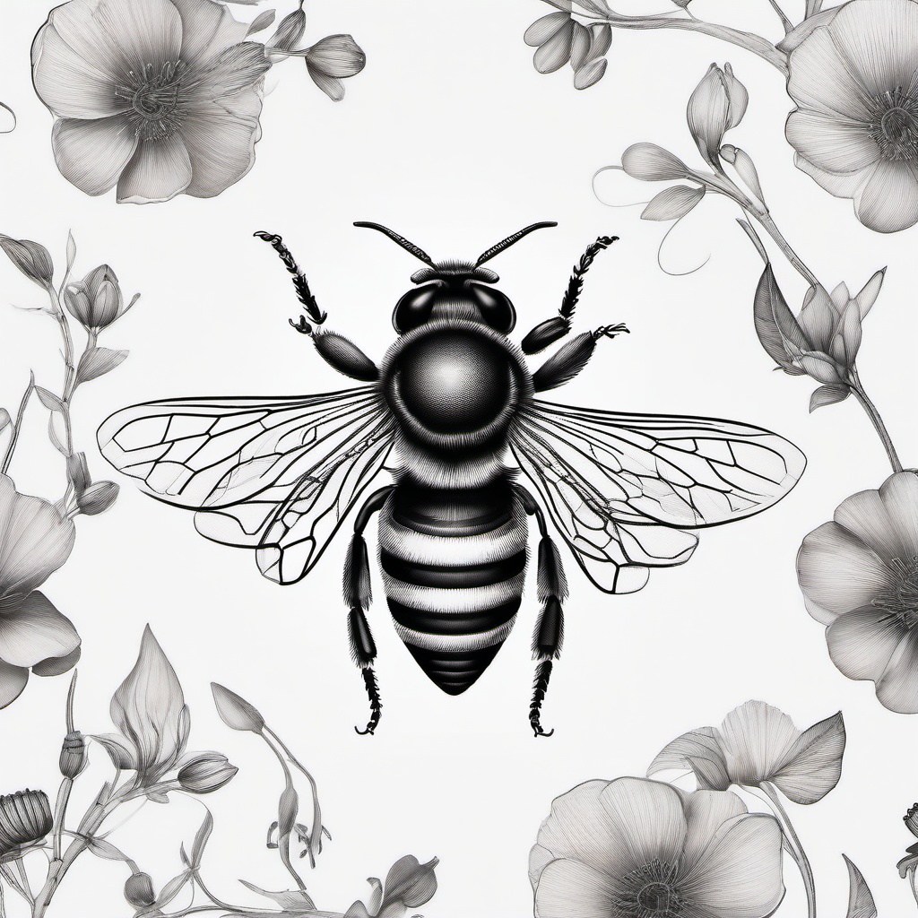 Anatomical Bee Tattoo - Explore the intricate details of bee anatomy with an anatomical bee tattoo, showcasing the precision and complexity of the insect's structure.  simple tattoo,minimalist,white background