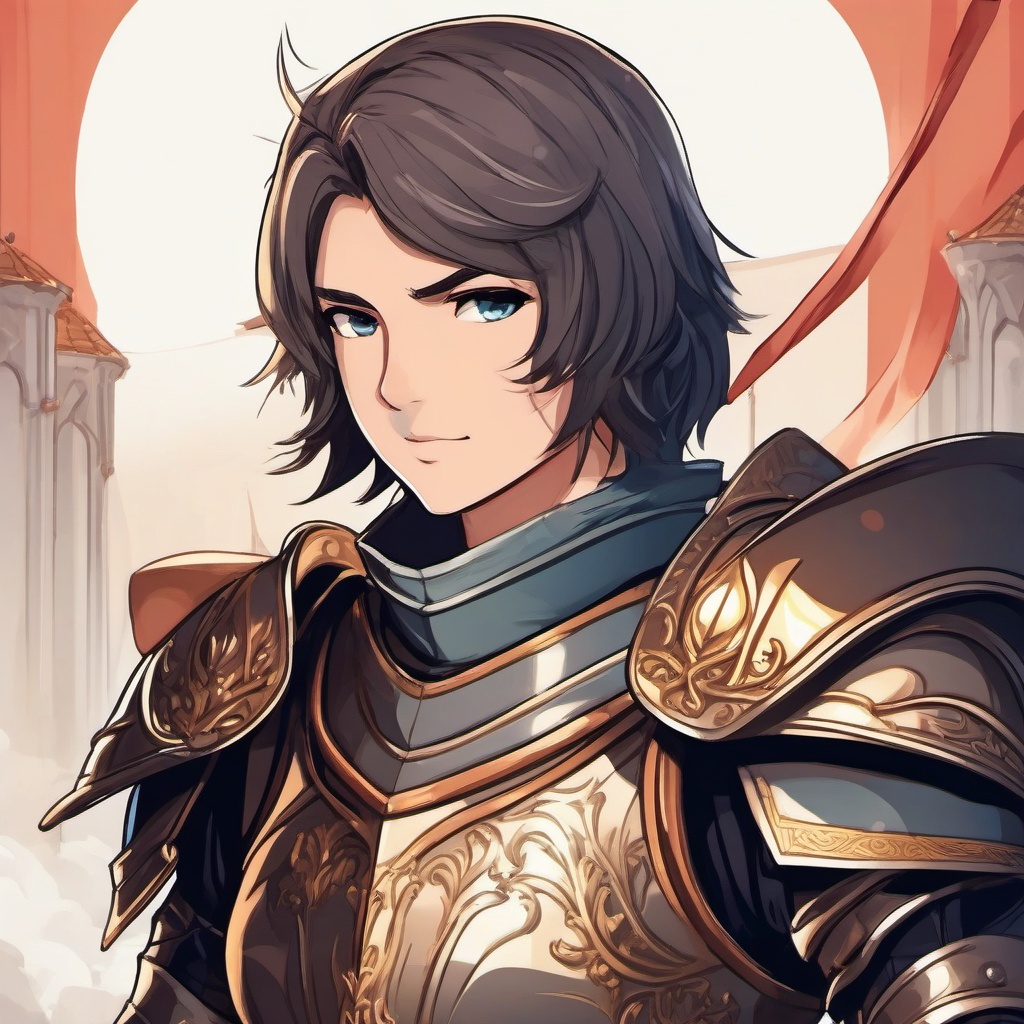 Chivalrous knight in a grand medieval joust.  front facing ,centered portrait shot, cute anime color style, pfp, full face visible