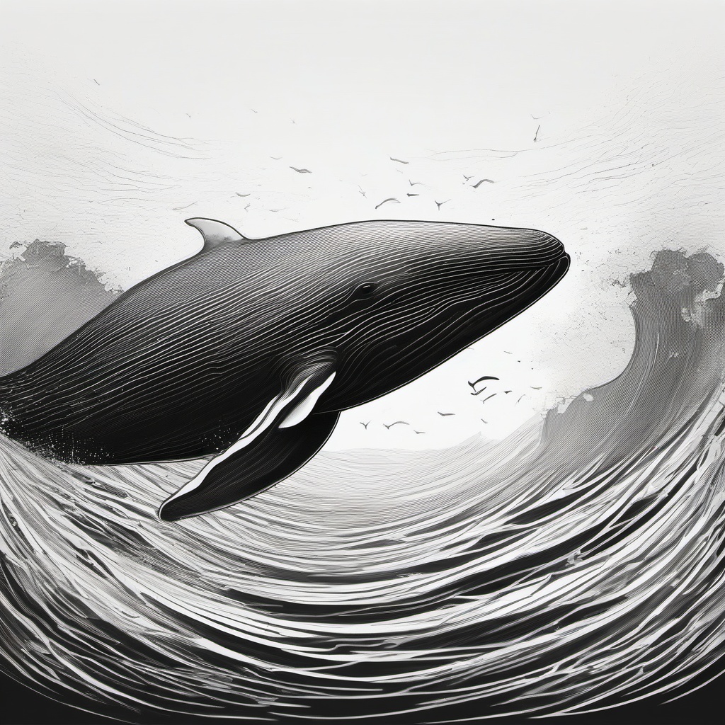 drawing of a whale in the ocean  minimal rough sketch scribbles,doodles,black and white