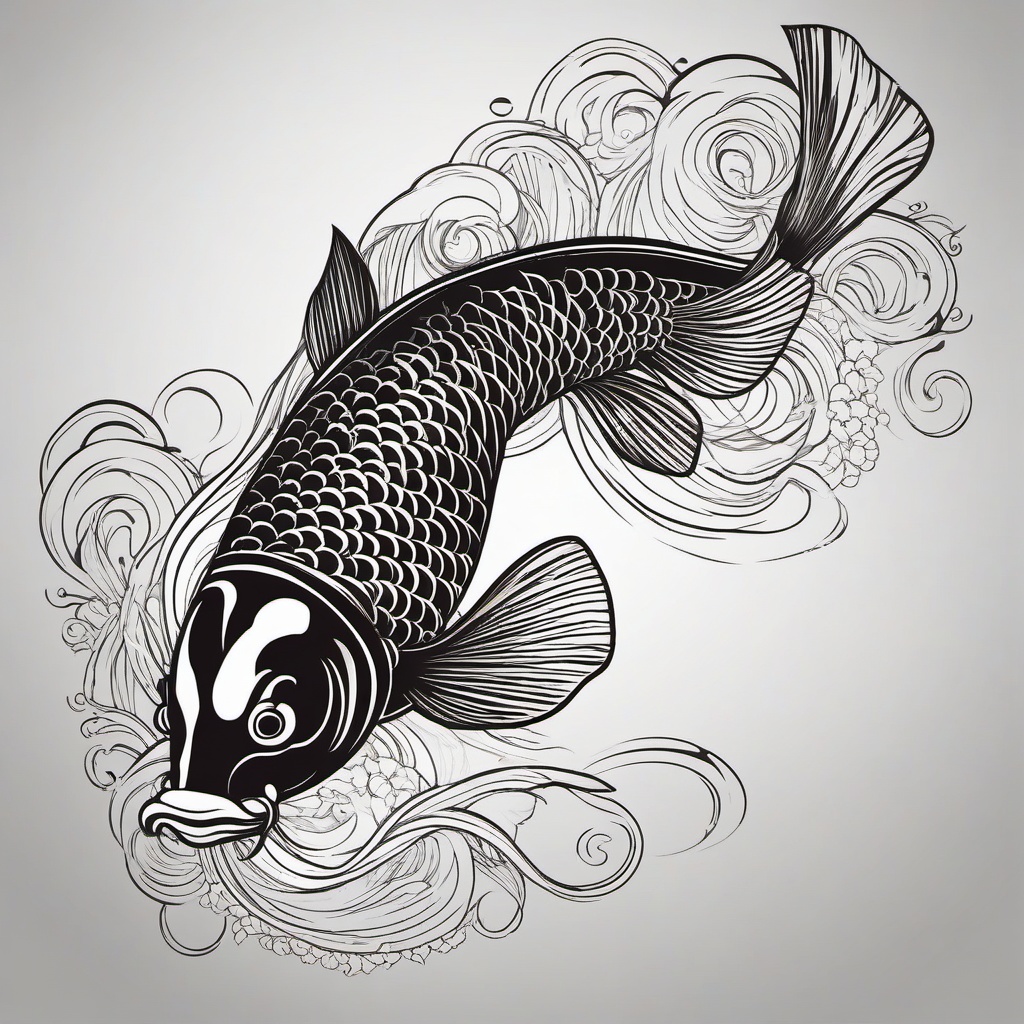 Cool Koi Fish Tattoos-Bold and vibrant tattoos featuring cool and stylish Koi fish designs, capturing the beauty and symbolism of these iconic aquatic creatures.  simple color vector tattoo