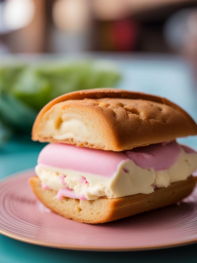 chinatown ice cream sandwich, ice cream served in a sweet bread bun (popular in southeast asia). 