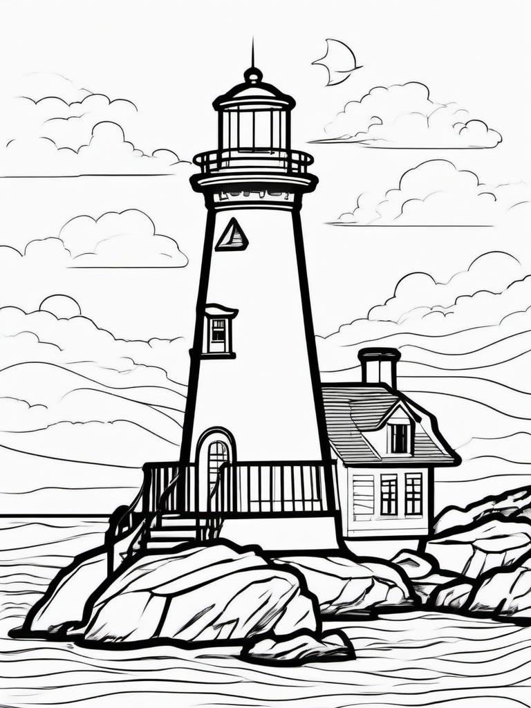 House Coloring Pages - Lighthouse standing tall on a rocky shore  simple coloring pages