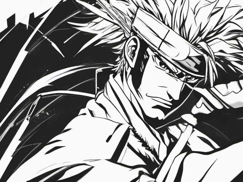 drawing of Zoro anime  minimal rough sketch scribbles,doodles,black and white