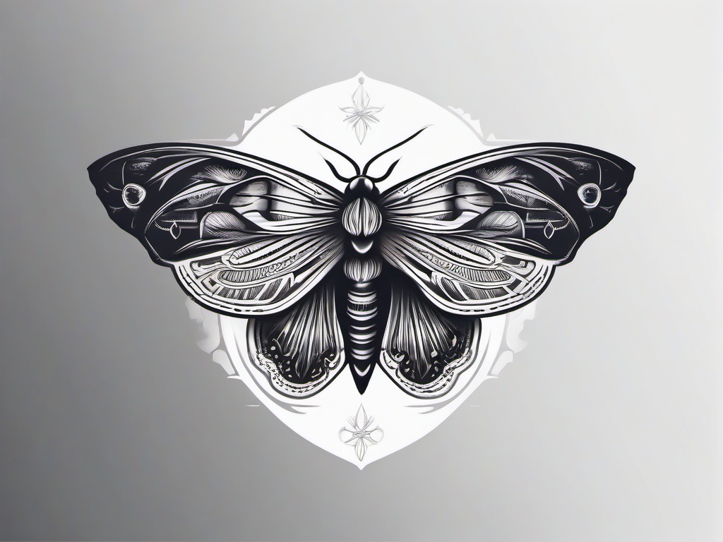 Moth Death Tattoo - Embrace symbolism and mystique with a tattoo featuring a moth design associated with themes of death and transformation.  simple vector color tattoo, minimal, white background