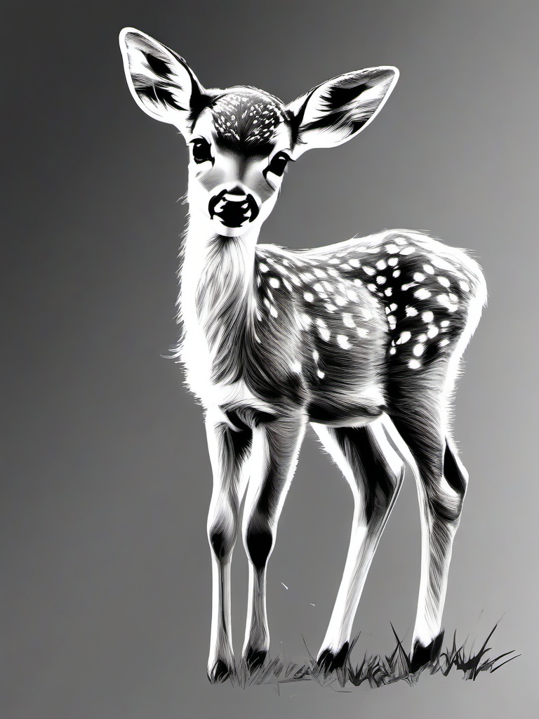 drawing of a baby deer  minimal rough sketch scribbles,doodles,black and white