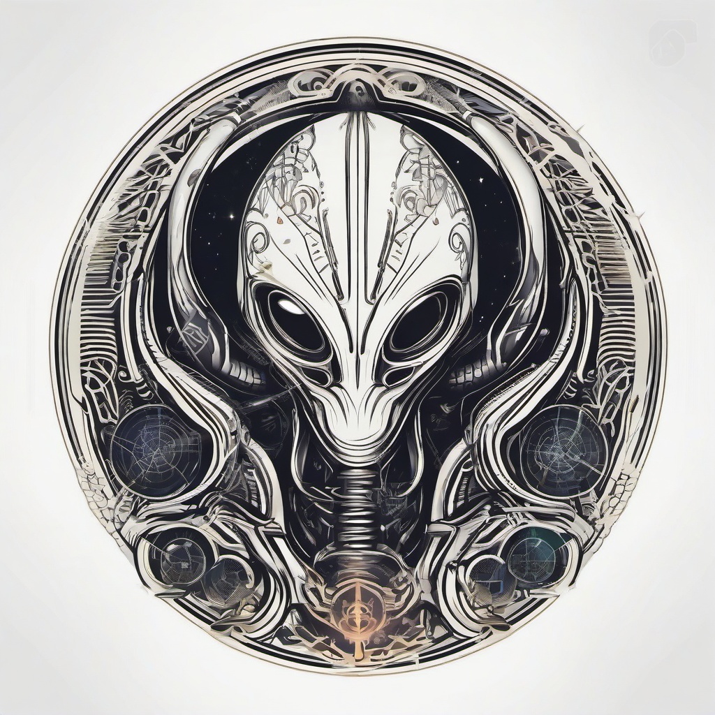 Alien Project Tattoo - Symbolic representation of creative and scientific exploration in an alien project tattoo.  simple color tattoo,vector style,white background