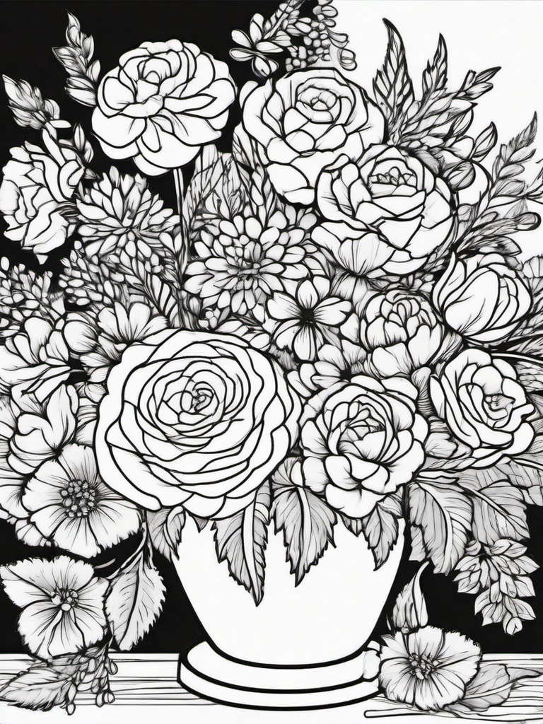 Statice coloring page sheet - Statice flowers arranged in a colorful dried flower bouquet.  black outline printable coloring page