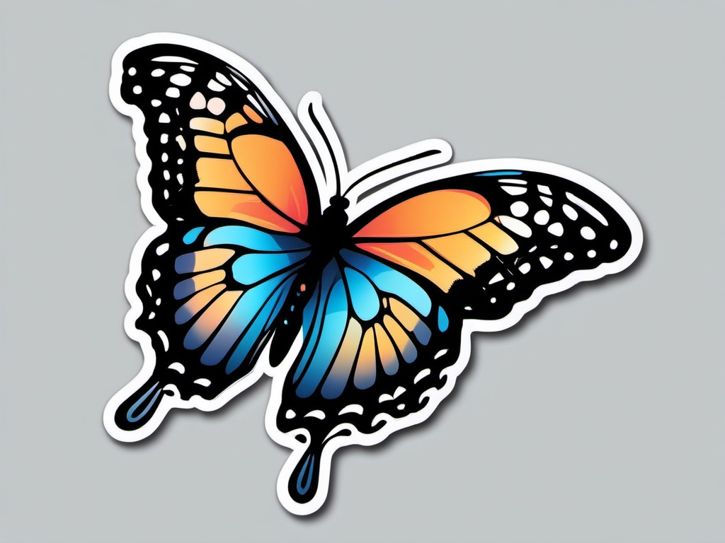 Butterfly in Flight Sticker - Graceful butterfly soaring through the air, ,vector color sticker art,minimal