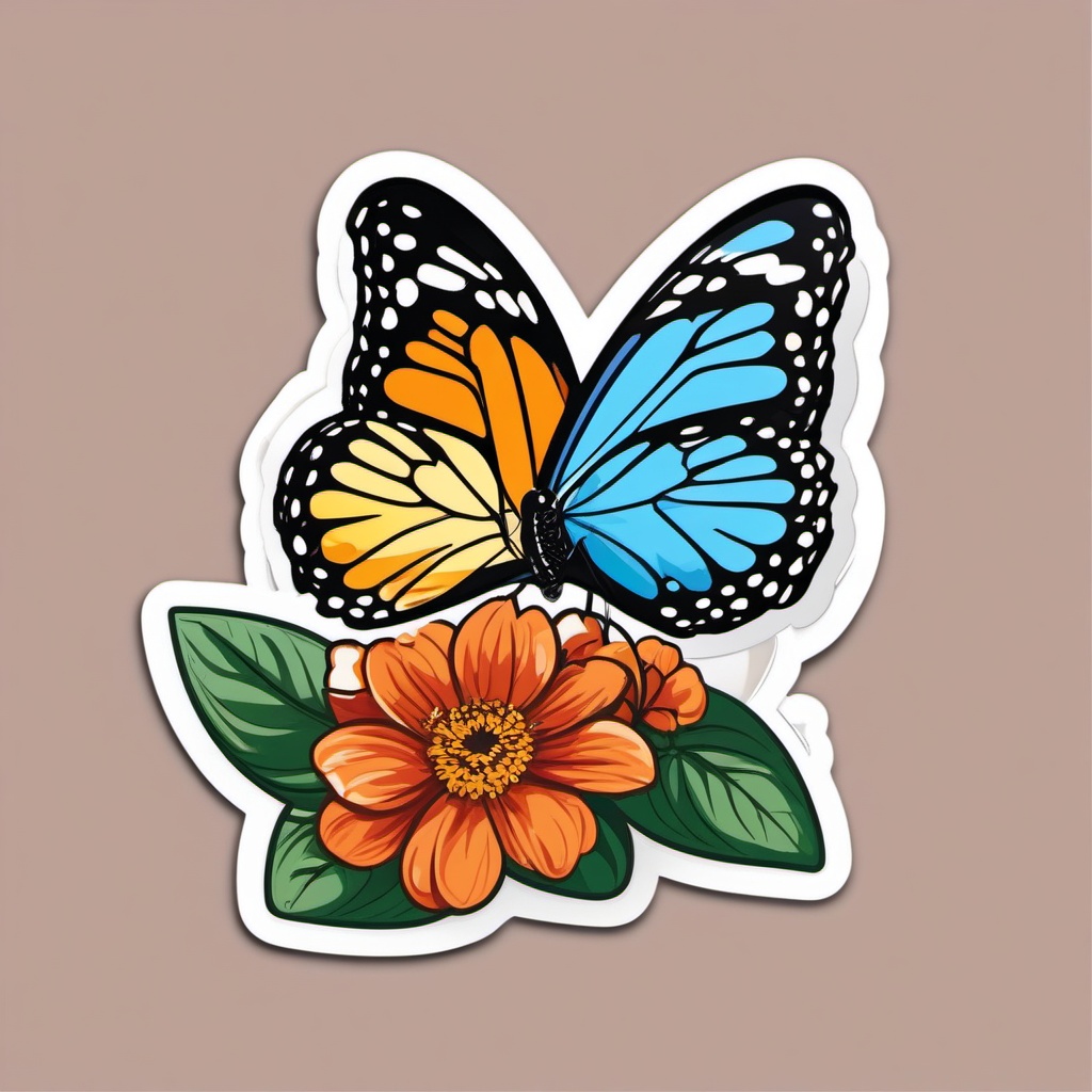 Butterfly on Flower Emoji Sticker - Graceful pollination in nature's garden, , sticker vector art, minimalist design