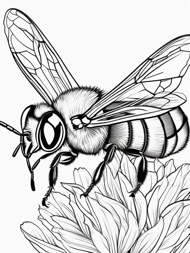 Bumblebee Coloring Pages - Bee with a detailed close-up of its wings  simple coloring pages